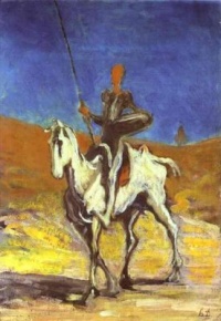 Don Quixote, hopeless romantic and idealist, hence the word quixotic.  Illustration: Don Quixote (c. 1868) by Honoré Daumier