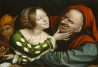 Ill-Matched Lovers (c. 1520/1525) by Quentin Matsys, illustrating the stereotypes senex amans and the gold digger