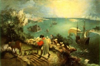 Landscape with the Fall of Icarus (1562); formerly attributed to Pieter Bruegel the Elder
