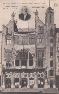 Liberaal Volkshuis "Help U Zelve" (1901) in the Volkstraat, see Art Nouveau in Belgium