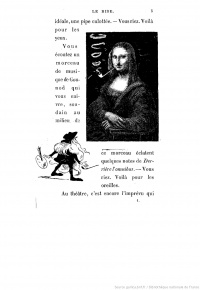 Mona Lisa Smoking a Pipe by Eugène Bataille, page from Le Rire by Coquelin cadet