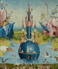  Philip II acquired many of Hieronymus Bosch's paintings after the painter's death; as a result, the Prado Museum in Madrid now owns several of his works, including The Garden of Earthly Delights (above).  Illustration:The central water-bound globe in the middle pane from Hieronymus Bosch's The Garden of Earthly Delights (c. 1490-1510)