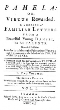 Title page from Pamela; or, Virtue Rewarded (1740) - Samuel Richardson