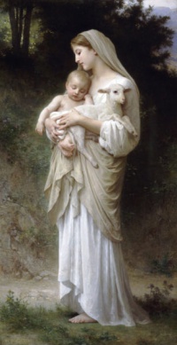 Innocence (1893) by William-Adolphe Bouguereau, both young children and lambs are symbols of innocence