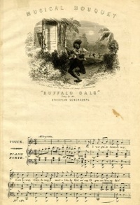 This page Pop music is part of the music series.Illustration: Sheet music to "Buffalo Gals" (c. 1840), a traditional song.