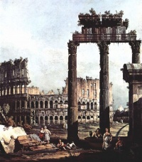 Capriccio with the Colosseum (1743-44) - Bernardo Bellotto, an example of a ruin painting