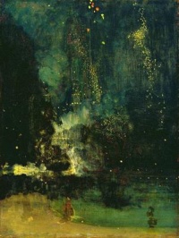 Fireworks as an example of conspicuous consumption.  Illustration: Nocturne in Black and Gold – The Falling Rocket  (c. 1875) by James McNeill Whistler