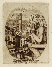 Stryge (1853) is a print by French etcher Charles Méryon depicting one of the chimera of the Galerie des chimères of the Notre Dame de Paris cathedral.