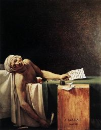 The Death of Marat (1793) by Jacques-Louis David  "All efforts to render politics aesthetic culminate in one thing: war" --Walter Benjamin  