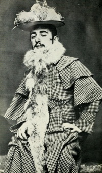 This page Derision is part of the laughter series.Illustration: Toulouse-Lautrec wearing Jane Avril's Feathered Hat and Boa (ca. 1892), photo Maurice Guibert.