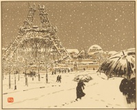 One of the Thirty-Six Views of the Eiffel Tower (1902) by Henri Rivière, as of this year in the public domain